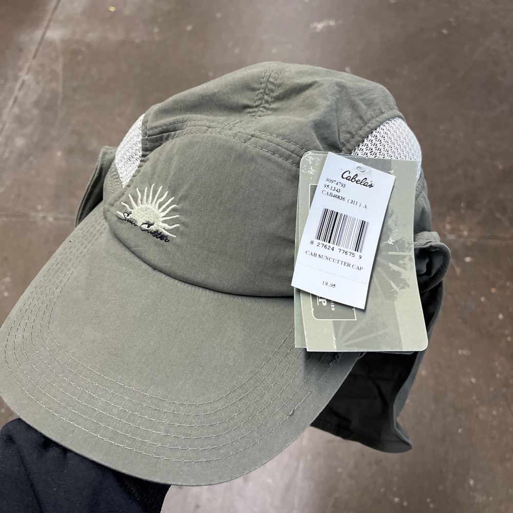 Vintage Cabelas Hat Cap Men's Big Brim Fishing  Sun Cutter Neck Flap Green Cap